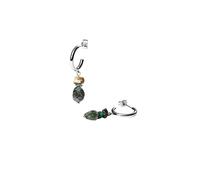 Purelei® Island Dream Boucles d'oreilles créoles avec amazonite, agate verte et jade albite en acier inoxydable plaqué or 18 carats pour femme 37 mm Style bohème d'été, Normal, Acier inoxydable