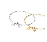 Purelei Lot de 2 bracelets Endless Love avec maillons en forme de cœur et pendentifs en oxyde de zirconium - Acier inoxydable - Réglable de 19 cm - Or/argenté/or rose, 19 cm, Acier inoxydable, Agate