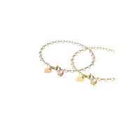 Purelei Lot de 2 bracelets Endless Love avec maillons en forme de cœur et pendentifs en oxyde de zirconium - Acier inoxydable - Réglable de 19 cm - Or/argenté/or rose