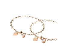 Purelei Lot de 2 bracelets Endless Love avec maillons en forme de cœur et pendentifs en oxyde de zirconium - Acier inoxydable - Réglable de 19 cm - Or/argenté/or rose, 19 cm, Acier inoxydable, Agate