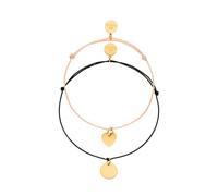 Purelei Lot de 2 Bracelets Réglables avec Pendentifs Coeur et Coin - Acier Inoxydable & Nylon - Longueurs 22cm et 26cm - Or/Argent, 26 cm, Acier inoxydable, Agate