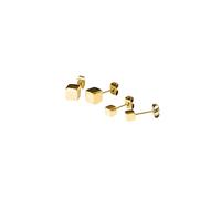 Purelei Lot de 2 paires de boucles d'oreilles cubiques minimalistes en acier inoxydable plaqué or 14 carats, or rose ou argent, look géométrique, petit et grand, 4,5 g, pour femme, résistant à l'eau