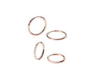 Purelei Lovely Glitter - Lot de 2 paires de boucles d'oreilles créoles (plaquées or ou argent) - Petits zircons et grandes créoles simples - Imperméables et hypoallergéniques, Normal, Acier inoxydable