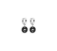 Purelei Mahina Club Galaxy Boucles d'oreilles créoles étanches avec pendentif noir et cristal scintillant en acier inoxydable et plaqué or 18 carats Symbole de magie, d'intuition et de connexion