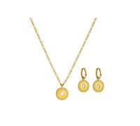 Purelei Lolani Parure 2 pièces avec collier Lolani et boucles d'oreilles créoles Lolani en acier inoxydable résistant à l'eau plaqué or 18 carats - Pendentif à motifs - Chaîne réglable de 45 à 50 cm