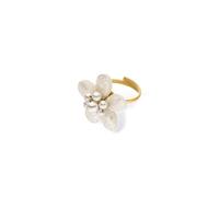 Purelei Pearly Flower Bague pour femme en acier inoxydable avec perles de coquillage, bague de statement florale avec rail de bague réglable, en tailles S/M et M/L, Acier inoxydable, Pas de pierre