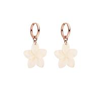 Purelei Plumeria Boucles d'oreilles créoles étanches avec pendentif en forme de fleur en acier inoxydable plaqué or 14 carats, argent et plaqué or rose 18 carats, Normale, Acier inoxydable, Nacre