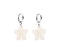 Purelei Plumeria Boucles d'oreilles créoles étanches avec pendentif en forme de fleur en acier inoxydable plaqué or 14 carats, argent et plaqué or rose 18 carats, Normale, Acier inoxydable, Nacre