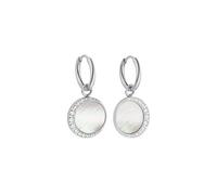 Purelei Shining Moon Boucles d'oreilles créoles élégantes en acier inoxydable avec pendentif en forme de lune, en nacre et zircone, cadeau pour femme, Normale, Acier inoxydable, Nacre d'ormeau