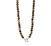 Purelei Tiger's Eye Charm Chaîne - Acier inoxydable plaqué or - Pierre précieuse œil de tigre - Avec anneau à breloques - Réglable de 40 à 45 cm - Courage et protection - Collier pour femme Or/Argent