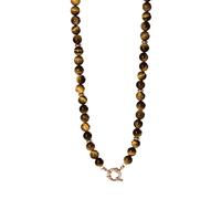Purelei Tiger's Eye Charm Chaîne - Acier inoxydable plaqué or - Pierre précieuse œil de tigre - Avec anneau à breloques - Réglable de 40 à 45 cm - Courage et protection - Collier pour femme Or/Argent