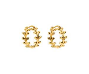 Purelei Tiny Leaf Boucles d'oreilles étanches - Petites créoles avec motif de feuilles en acier inoxydable - Plaqué or 14 carats, argent et plaqué or rose 18 carats - Boucles d'oreilles naturelles