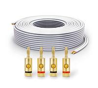 PureLink Câble d'enceinte SP061-015 2x2,5 mm² (99,9% de cuivre OFC, Fil toronné de 0,20 mm) Câble d'enceinte HiFi, 15 m, Blanc, Jeu Comprenant 4 fiches Bananes