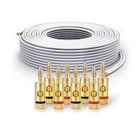 PureLink Câble d'enceinte SP061-030 2x2,5 mm² (99,9% de cuivre OFC, Fil toronné de 0,20 mm) Câble d'enceinte Hi-FI, 30 m, Blanc, Jeu Comprenant 8 fiches Bananes