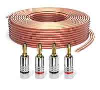 PureLink Câble haut-parleur avec fiches banane, câble audio OFC 2x2,50mm² (0,20mm), 15,0m, 4 fiches, cuivre pur pour enceintes HiFi et caisson de basses, repérage de polarité, transparent