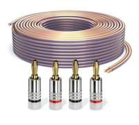 PureLink Câble haut-parleur avec fiches banane, câble audio OFC 2x4,00mm² (0,10mm), 20,0m, 4 fiches, cuivre pur pour enceintes HiFi et caisson de basses, repérage de polarité, transparent