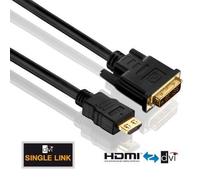 PureLink Câble HDMI-DVI PureInstall Serie avec connecteurs plaqués or 24 carats, résolution FullHD 1080p, 1920x1200, compatible Deep Color et x.v.Color, prise mâle HDMI A vers prise mâle Single Link D
