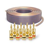 PureLink SP020-050 Câble d'enceinte 2x4,0mm² (99,9% OFC cuivre massif 0,10 mm) Câble de haut-parleur Hifi, 50m, transparent, Set comprenant 8 fiches bananes