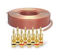 PureLink SP060-025 Câble d'enceinte 2x2,5mm² (99,9% OFC cuivre massif 0,20 mm) Câble de haut-parleur Hifi, 25m, transparent, Set comprenant 8 fiches bananes