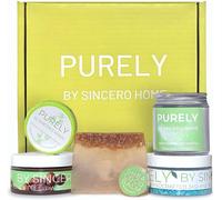 Purely By Sincero Home ¿ Coffret De Bain Naturel : Bougie Soja, Sels De Jasmin, Gommage Café, Smiel Avoine, Vapeur Frésia, Baume À Lèvres ¿ Coffret Spa Relaxant