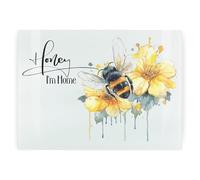 Purely Home Grande planche à découper rectangulaire en verre - Motif abeilles et fleurs - Protection de plan de travail - Planche à découper lisse avec pieds antidérapants - 39 x 28,5 cm, PSL10087-1