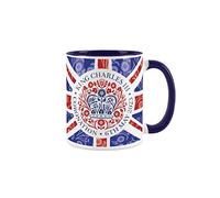 Purely Home King Charles III Coronation Drapeau britannique - Mug commémoratif bleu avec emblème officiel pour café/thé