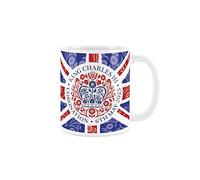 Purely Home Mug King Charles III Coronation 2023 Drapeau britannique - Mug commémoratif blanc avec emblème officiel pour café/thé