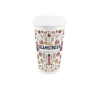 Purely Home Tasse de voyage en céramique - Cadeau amusant pour couture et artisanat - Couvercle en silicone réutilisable à double paroi isotherme