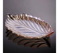 Puremagics Bol décoratif en cristal peint à la main en or - Forme de feuille - 31 cm de diamètre - Présentoir à fruits et centre de table de cuisine (Or)