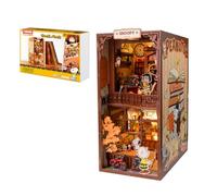 puremind Snoopy PEANUTS Book Nook, Puzzle 3D bois, café miniature d’étagère | Sous licence officielle, cadeau Snoopy, lumière chaude, assemblage DIY, décor détaillé, pièce de collection, bibliothèque 3D
