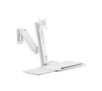 PureMounts Support d'écran avec Tablette Clavier, Support Mural pour écran avec Tablette Clavier, Réglable en Hauteur, Pivotant, Inclinable, Poste de Travail Stand Up, Blanc