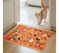 Puremy Tapis Entree Interieur, Paillasson Lavable en Machine, Motif Floral, Style Vintage, à Poils Courts, Antidérapant et Doux, Idéal pour Couloir, entrée ou Cuisine, Orange, 66x100cm