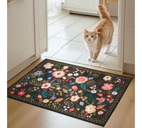 Puremy Tapis Entree Interieur, Paillasson Lavable en Machine, Motif Floral, Style Vintage, à Poils Courts, Antidérapant et Doux, Idéal pour Couloir, entrée ou Cuisine, Noir Vieilli, 66x100cm