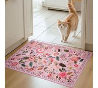 Puremy Tapis Entree Interieur, Paillasson Lavable en Machine, Motif Floral, Style Vintage, à Poils Courts, Antidérapant et Doux, Idéal pour Couloir, entrée ou Cuisine, Rose, 66x100cm