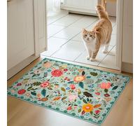 Puremy Tapis Entree Interieur, Paillasson Lavable en Machine, Motif Floral, Style Vintage, à Poils Courts, Antidérapant et Doux, Idéal pour Couloir, entrée ou Cuisine, Vert, 66x100cm