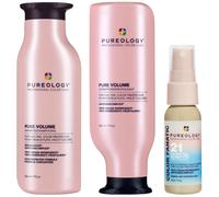Pureology Pure Volume Shampoo and Conditioner with Color Fanatic Spray Bundle for Flat Fine Colour Treated Hair