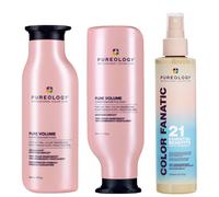 Pureology Pure Volume Shampoo, Conditioner and Color Fanatic Spray Routine for Flat and Fine Hair