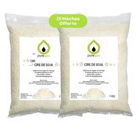 Purespa Cire de soja Naturel écologique + Mèches cire Premium fabrication bougies et bougies de massage Fonfant | (2 Sachets de 1K + 25 Mèches Offerte)