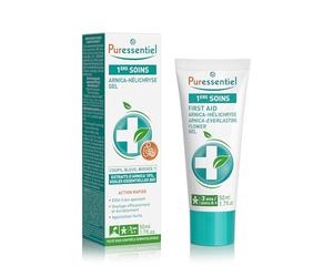 Puressentiel Gel Arnica-Hélichryse Premiers Soins dès 3 ans 50 ml | Formule concentrée en extraits d’Arnica et d’Aloe vera. Soulage les coups et les chocs. Pour votre trousse de premiers soins