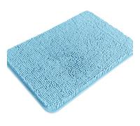 PureSwan Tapis de salle de bain bleu ciel - Absorbant et lavable, antidérapant, épais et doux en chenille pour sol de salle de bain, douche, évier - 43,2 x 61 cm