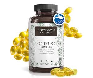 PURETANICALS Oméga 3 + Vitamine D3 + K2 MK7 All-Trans - Premium Essentiels O3-D3-K2 Complexe à Haut Dosage - Huile de Poisson aux Acides Gras EPA & DHA, Vit D3 K2 | Omega3 Gouttes | 240 Gélules
