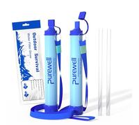 Purewell Paille Filtrante à Eau Survival - Filtre Portable 0.01 Micron Élimine 99.99% Bactéries - Avec Dragonne - Pour Randonnée Camping Urgence - Durée de Vie 1500L Sans BPA - Filtration Eau Potable