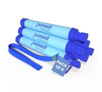 Purewell Paille Filtrante à Eau Survival - Filtre Portable 0.01 Micron Élimine 99.99% Bactéries - Avec Dragonne - Pour Randonnée Camping Urgence - Durée de Vie 1500L Sans BPA - Filtration Eau Potable