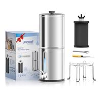 Purewell Système de filtre à eau portable par gravité de 3 litres, système de comptoir ultra-filtration à 3 étapes de 0,01 μm avec fenêtre de niveau d'eau et support, réduit 99% du chlore, pour