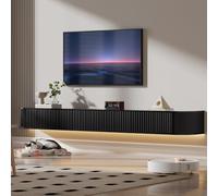 PURFINO Meuble TV Suspendu Flottant avec Lumières LED RGB - Meuble TV Mural Moderne Blanc 220 cm Longueur, Profondeur 31 cm pour Rangement Amélioré, pour Téléviseurs 85 à 95 Pouces