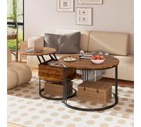 PURFINO Table Basse Gigogne Ronde - Set de 2 Table de Salon avec Plateau Relevable & Rangement Intégré (Ø70/50cm), Solution Gain de Place pour Salon, Bureau, Coin Détente