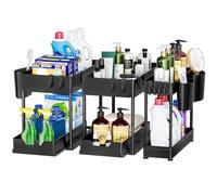 Puricon Lot de 3 Rangement sous Évier Cuisine, 2 Grandes 1 Moyenne Étagère sous Évier Rack à 2 Niveaux avec Tiroirs Amovibles, Étagère Rangement pour Cuisine Salle de Bain -Noir