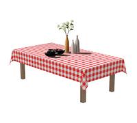 Puricon【Lot de 6 Nappes Jetables Plastique 1.37 x 2.74 M, Nappe Premium RectangulaireTrès Résistant pour l’Aniversaire, Le Mariage, la Gastronomie, Les Réceptions ou Le Ménage-Carreaux Rouge et Blanc