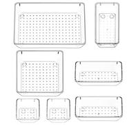 Puricon Lot de 7 Organiseur Cusine Tiroir, Range Couvert Toute Transparent, Boîte Stockage en Polystyrène, Mettre de l’Ordre pour Couvert, Bijoux, Cosmétiques pour Cuisine Chambre Salle de Bains