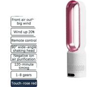 Purificateur d'air Ventilateur de tour, design sans pales, 8 niveaux de vitesse, rose